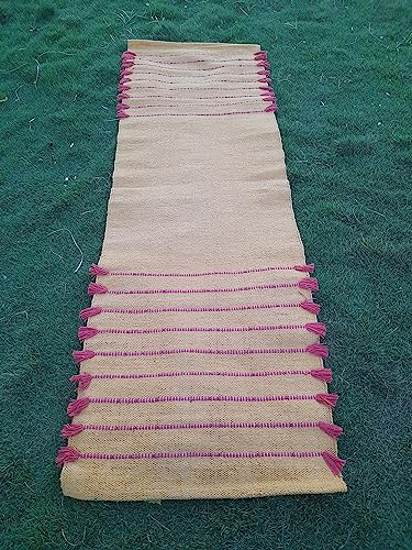 Jaipur art & Rugs Cotton Yoga Mat - Eco-Friendly Hand-Woven Rug - Non Slip & Thick (24”x72”x5mm) for Everyday Fitness at Home - Comfortable Extra-Long - color: Red & Light Yellow