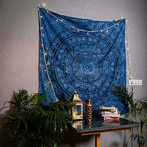 Craft Trade Indian Cotton Mandala Wall Hanging Tapestry for Aesthetic Boho Hippie Living Room, Meditation & Bedroom Décor - Blue - 30x40 Inches - color: Blue, size: 30"L x 40"W