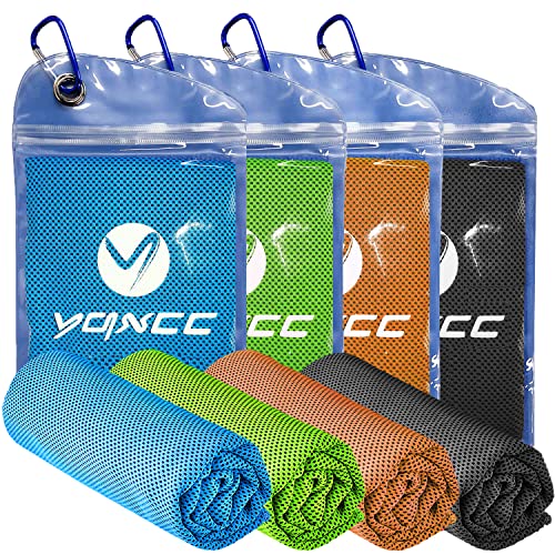 YQXCC 4 Pack Cooling Towels (47"x12"), Ice Cool Towels for Neck & Face - color: Light Blue/Dark Gray/Orange/Green