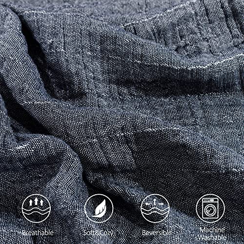 SE SOFTEXLY Muslin Throw Blanket, 4-Layer Dyed Yarn, 80”x90”, Dark Blue - color: 9-dark Blue, size: Full/Queen-80" x 90"