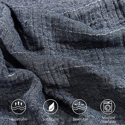 SE SOFTEXLY Muslin Throw Blanket, 4-Layer Dyed Yarn, 80”x90”, Dark Blue - color: 9-dark Blue, size: Full/Queen-80" x 90"