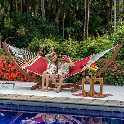 Lazy Daze 12 FT Double Hammock with Spreader Bar for Outside, Burgundy | 2 Person Heavy Duty Hammock with Detachable Pillow and Carabiners for Outdoor Backyard Poolside, 450lbs Weight Capacity - color: Burgundy