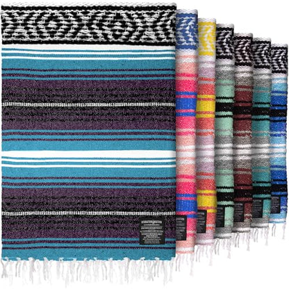 Hydration Nation Authentic Extra Large Mexican Blanket (70"x50") - Handwoven Yoga, Serape- Artisanal Falsa, Beach, Camping, Picnic, Outdoor - Purple Haze - color: Purple Haze