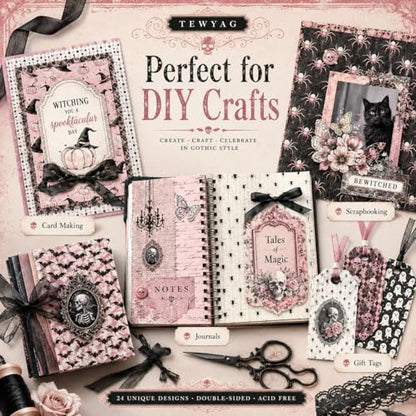 Pink Halloween Scrapbook Paper Pad, 24 Double-Sided 6 x 6 Cardstock Sheets | 24 double-sided 6 x 6 inch sheets in 24 patterns, made from 60 lb cover acid- and lignin-free lightweight cardstock - color: Halloween-A