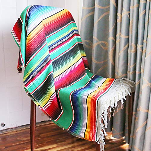Xplanet 84 X 59 Inch Mexican Serape Blanket Bay Window Blanket, Mexican Tablecloth Serape Tatami Blanket Bed Blanket Table Cover Tapestry Blanket Picnic Mat for Mexican Party Wedding Decorations - color: Green