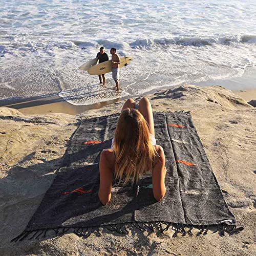 Open Road Goods Mexican Thunderbird Yoga Blanket, Handwoven Throw for Yoga, Meditation, and Home Décor – Versatile Blanket for Beach, Picnic, Camping, or Outdoor Use - color: Charcoal