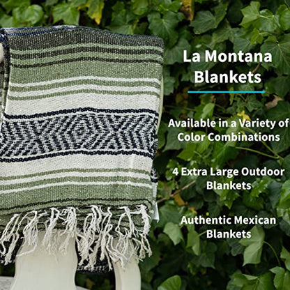 La Montana Bulk Falsa Mexican Blanket, 4 Pack, Dark Olive/Light Olive/White - color: Dark Olive/Light Olive/White