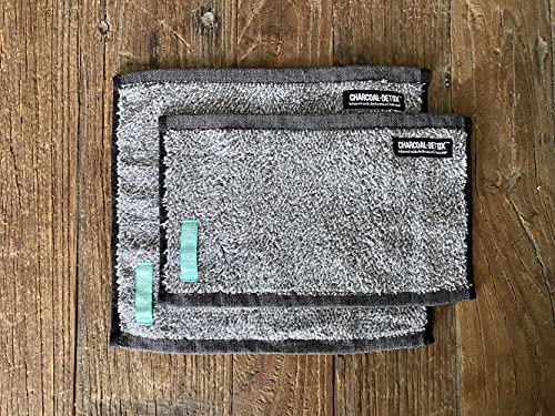 FACESOFT Mini and Nano Detox Sweat Charcoal Towel Multipack - Infused with Activated Charcoal - Pulls Oils and Toxins from Skin - Absorbent Cotton Exercise Towel - No Synthetic Microfibers - 2 Pc