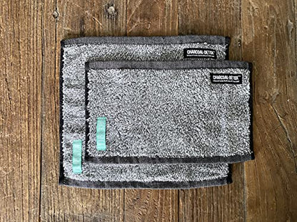 FACESOFT Mini and Nano Detox Sweat Charcoal Towel Multipack - Infused with Activated Charcoal - Pulls Oils and Toxins from Skin - Absorbent Cotton Exercise Towel - No Synthetic Microfibers - 2 Pc