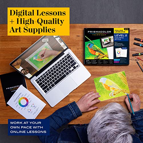 Prismacolor Technique, Art Supplies and Digital Art Lessons, Animal Drawings Set, Level 2, How to Draw Animals with Colored Pencils, Dual-Ended Markers, and More, Bird Drawing Lesson, 27 Count - style: Animal Level 2