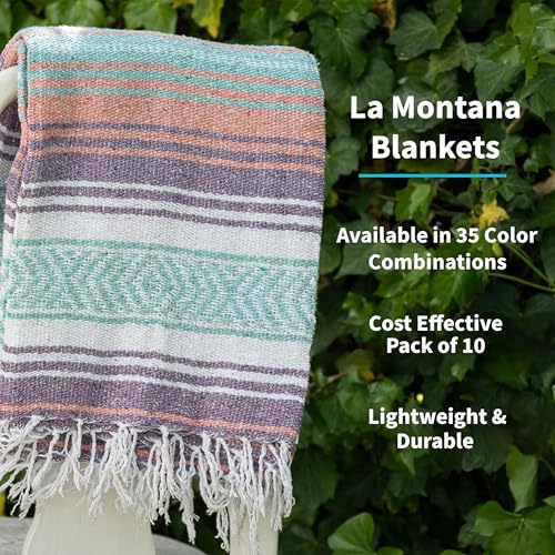 La Montana Bulk Falsa Mexican Blanket, 4 Pack, Lt Purple/Melon/Mint/White - color: Light Purple/Melon/Mint/White