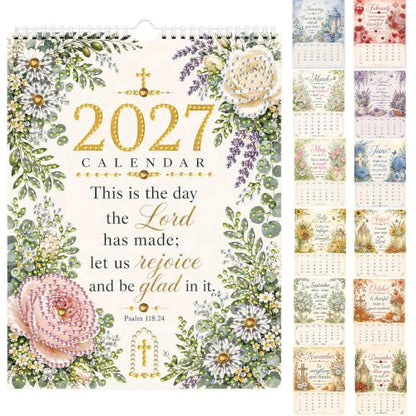 2027 Diamond Art Wall Calendar for Adults Beginners 12 Monthly Holiday Themes 8.9" x 6.7" Hanging Loop DIY Craft Wall Calendars with Notes Section for Home Office Planning-Inspirational quotes - color: Inspirational quotes