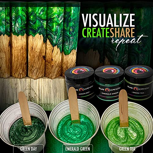 Eye Candy Pigments Premium Green Mica Powder - Green Tea (50gr) - for Epoxy, Resin, Soap, Paint, Woodworking, Acrylic Pouring, Bath Bombs, Fishing Lures - DIY Arts and Crafts Additive - color: Green Tea