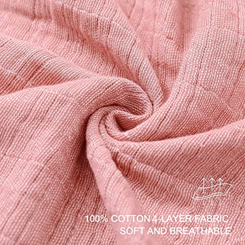 SE SOFTEXLY Muslin Throw Blanket, 4-Layer Dyed Yarn, 50”x60”, Coral Pink - color: Coral Pink, size: Throw-50" x 60"