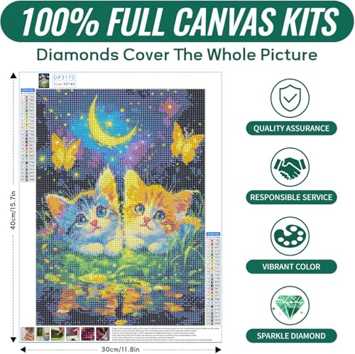 SANYUN Diamond Painting Kits for Adults Cat,Moon Diamond Art Paintings,Two Cats and Butterfly Full Drill Gem Painting Kit for Relaxation,Suitable for Gift and Home Wall Decor(12x16inch) - color: B-001 Two Cats