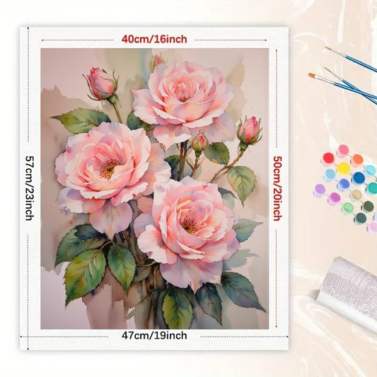 Soft Pink Roses Paint by Numbers Kit for Adults - DIY Canvas Painting 16x20In, Acrylic Paint Set, Suitable for Beginners, Great for Home Decor or Gifting - color: TCXY07973, size: 16X20IN Folded