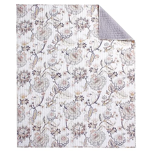 Levtex Home - Ophelia - Throw - Floral - Taupe Grey Cream Blush - Throw Size 50x60in. - Rayon/Cotton