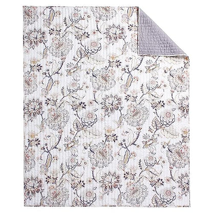 Levtex Home - Ophelia - Throw - Floral - Taupe Grey Cream Blush - Throw Size 50x60in. - Rayon/Cotton