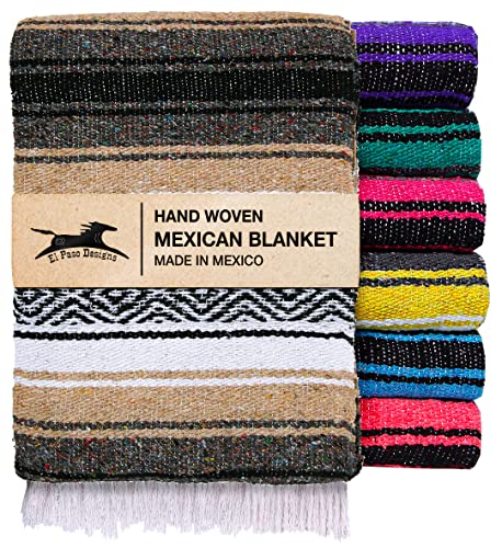 El Paso Designs Mexican Yoga Blanket – Colorful Falsa Serape Throw for Yoga, Beach, Picnic, Saddle, or Home Décor – Soft Woven Boho Blanket (Beige) - color: Beige
