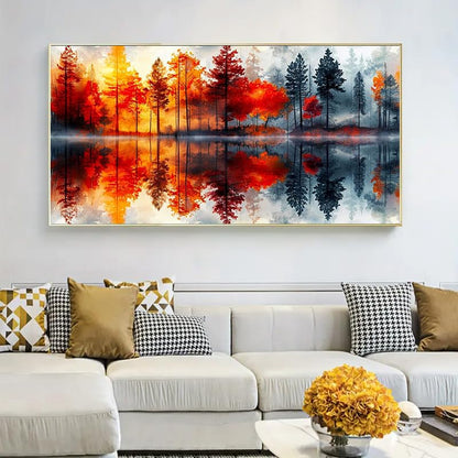 MOMDEDP 5D Lake & Forest Reflection Large Diamond Art Kit for Adults, 27.6x15.7 Inch Large Landscape Diamond Painting with Numbered Canvas, DIY Full Drill Gem Craft Kits, Serene Gift for Beginners