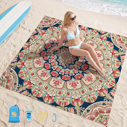 Aroveea Beach Blanket Waterproof Sandproof 78''X81''/10'X9' Oversized Mat - color: Mandala5, size: 78''x81''