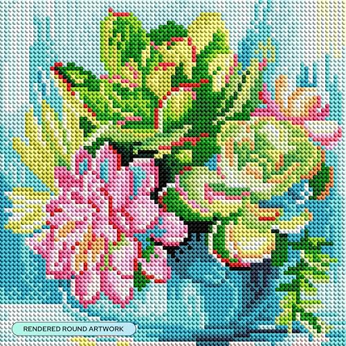 DIAMOND ART CLUB Potted Succulents Diamond Art Kits for Adults | Premium Diamond Painting Kit, Fun DIY Crafts for Adults, Round Diamond Art Canvas, 9" x 9" (22.8 x 22.8 cm) - color: Potted Succulents