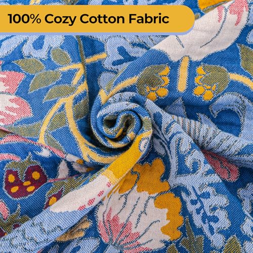 Boho Cotton Muslin Twin Size Bed Throws Blue&Yellow 60"×80" - color: Bird&florals, size: 60''x80''