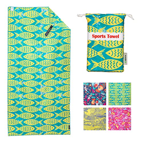 4Monster Quick Dry Beach Towel, Ultra Absorbent Microfiber Travel Towel, Lightweight & Compact for Beach, Swimming, Camping, Pool, Water Sports & Yoga - color: 05yellow-blue, size: 78.00" x 35.00"