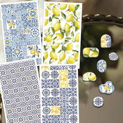 OLYCRAFT 24Pcs 4 Styles Yellow Lemon Clay Transfer Paper for Polymer | Lemon Tile Polymer Clay Transfer Sheets, Summer Fruit Small Transfer Paper Decal for Clay Earrings Jewelry Making - style: Lemon Tiles