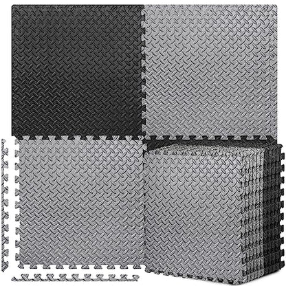 BEAUTYOVO Puzzle Exercise Mat with 12/24/48 Tiles Interlocking Foam Gym Mats, 24'' x 24'' EVA Foam Floor Tiles, Protective Flooring Mats for Gym Equipment - color: 48 Sq.ft/12 Tiles - Black & Gray