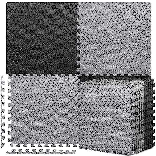 BEAUTYOVO Puzzle Exercise Mat with 12/24/48 Tiles Interlocking Foam Gym Mats, 24'' x 24'' EVA Foam Floor Tiles, Protective Flooring Mats for Gym Equipment - color: 48 Sq.ft/12 Tiles - Black & Gray