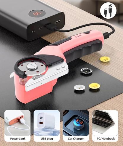 Cordless Electric Scissors, 4.2V 2000mAh Mini Rechargeable Cardboard Rotary Cutter, Effortless Cutting with LED Light & Safety Lock 2 Blades Box Cutter for Fabric Carpet Carton Plastic Leather Cloth