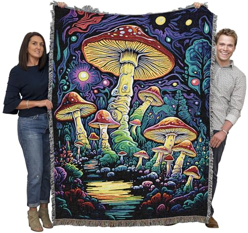 Pure Country Weavers Mushroom Glow by Wumples - Gift Tapestry Throw Blanket Woven from Cotton - Made in The USA (72x54) - color: Mushroom Glow, size: 72x54