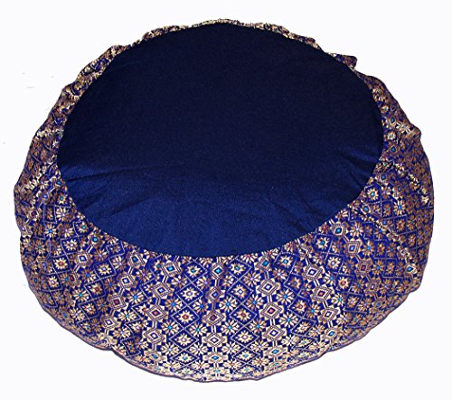 Meditation Cushion Zafu Pillow Buckwheat - Silk Brocade Blue - color: Blue