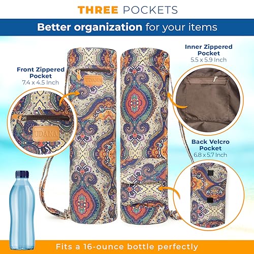 UDANA Canvas Yoga Mat Bag for Women & Men, Full-Zip Carrier with 3 Pockets & Adjustable Strap, Stylish Gym & Pilates Bag – Available in Multiple Sizes