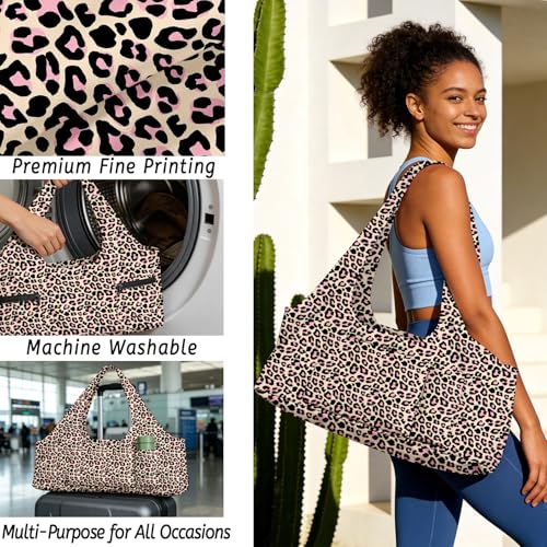 Yoga Mat Bag for Women Men Large Yoga Bag Travel - color: Leopard Print