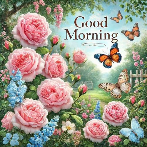 Flowers Diamond Art Kits for Adults, Butterfly Diamond Painting Kits for Adults Beginners, DIY 5D Diamond Painting with Round Gem Art Kits for Gift Home Wall Decor 14x14 Inch - color: XM-DP-GoodMorning-3535