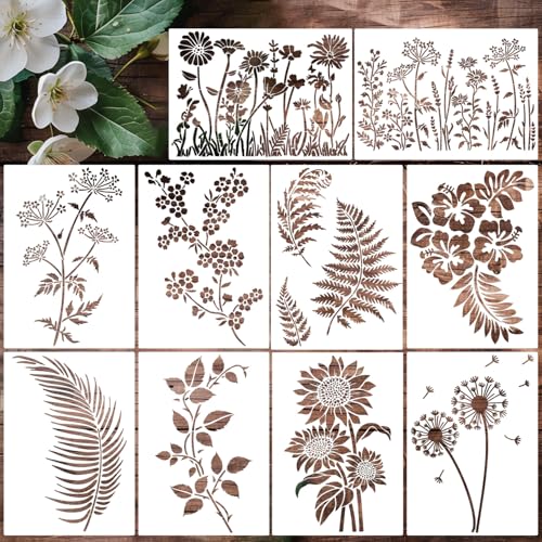 Large Flower Stencil 14inch Flower Stencils for Painting | Floral Stencil Reusable Sunflower Fern Vine Drawing Templates for Wood Garden Fence Furniture Fabrics DIY Decor - style: Flower 01