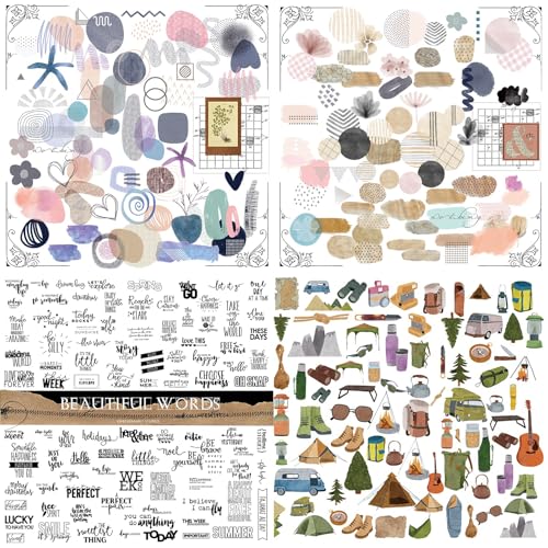 CATaireen Vintage Junk Journal Items Die Cut Cutout Translucent Paper Stickers Art Aesthetic Scrapbook Kit Clear Back Decal Travel Journaling Diary Stuff Collage Supplies (291pcs Embellishment)