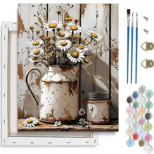 VIGEGU Retro Flower Paint by Numbers Kit for Adults Beginner with Framed | Easy Adult Paint by Number Kits on Canvas DIY Painting for Beginners Art by Numbers for Home Wall Decor 10x12 Inch - color: Paint by Numbers kit for Adults-1124-4