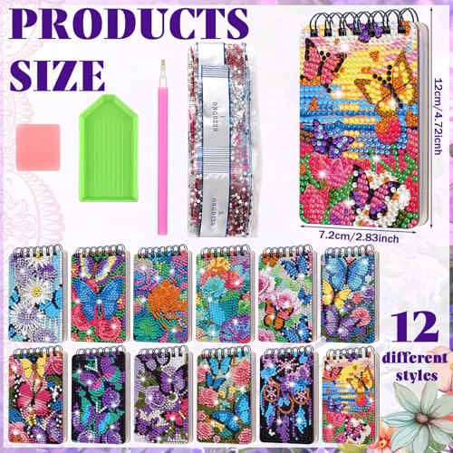 Fuyoooo 12 Pcs Flower Butterfly Diamond Art Notebook Kits for Adults | Butterfly Floral Diamond Art Notebook, DIY Cover Notebook Diamond Painting for Beginners, 5d Journal Notepad Accessories - style: Flower Butterfly