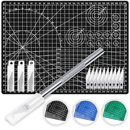 Anezus Exacto Knife with Hobby Mat for Crafts, Self Healing Cutting Mat Hobby Knife with 30 PCS Exacto Blades Precision Knife for Art and Crafts Paper Scrapbooking Stencil (Black) - color: C. Black