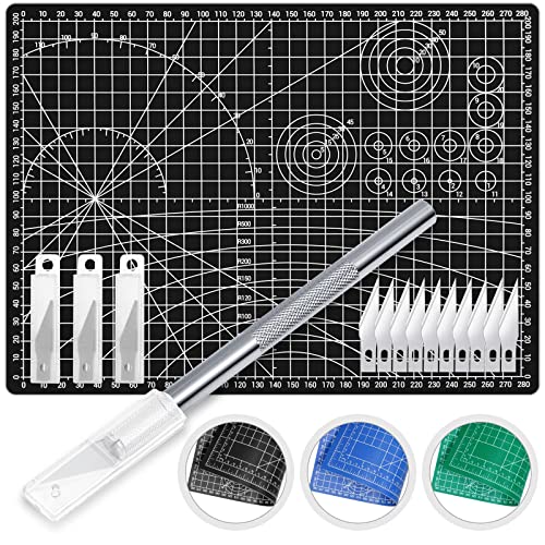Anezus Exacto Knife with Hobby Mat for Crafts, Self Healing Cutting Mat Hobby Knife with 30 PCS Exacto Blades Precision Knife for Art and Crafts Paper Scrapbooking Stencil (Black) - color: C. Black