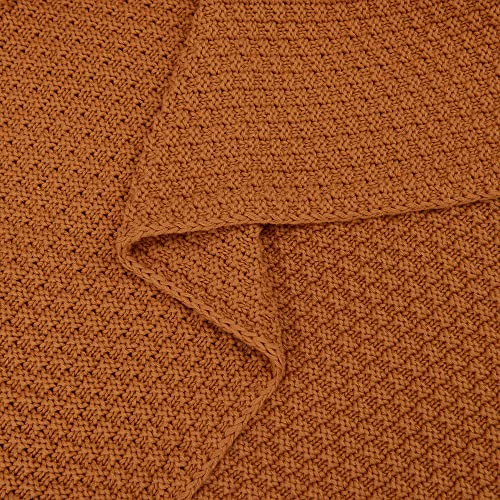 Longhui bedding 100% 면 니트 담요 - 번트 오렌지, 부드럽고 아늑함, 세탁기 사용 가능, 152.4cm x 203.2cm(60 x 80인치) - 거실, 소파, 침대 또는 여행에 적합 - color: 번트 오렌지., size: 60" x 80", Oversized