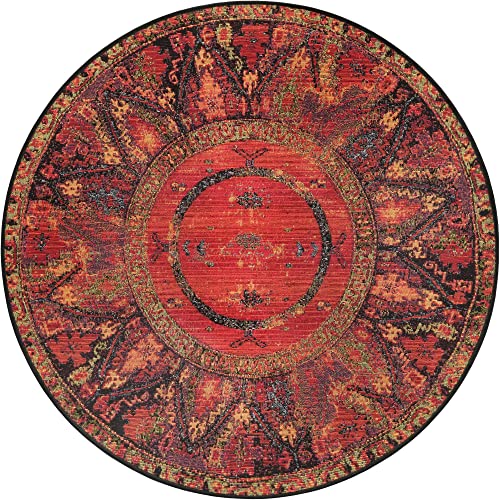 Unique Loom Outdoor Tribal Collection Area Rug - Quepos (4' 1" Round, Multi/ Black) - size: 4'1" (Round)