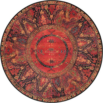 Unique Loom Outdoor Tribal Collection Area Rug - Quepos (4' 1" Round, Multi/ Black) - size: 4'1" (Round)