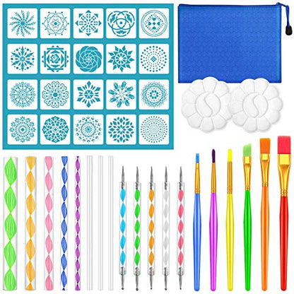 Mandala Dotting Tool Art Kit, Audab 42 Pcs Mandala Rock Dotting Set with Stencil Templates, Stylus Pens Paint Tray and Paint Brushes for Mandala Rock Painting