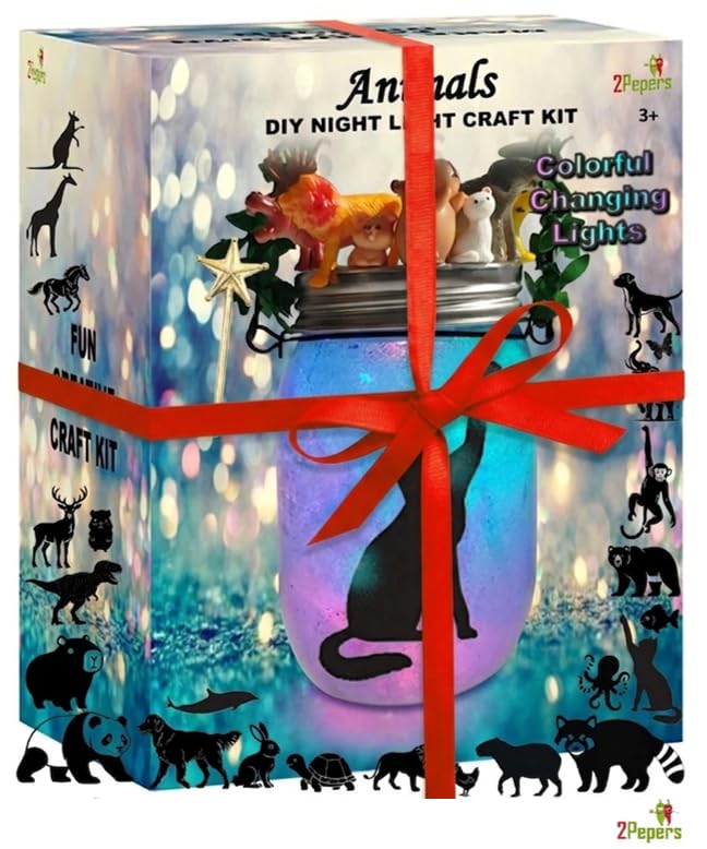 2Pepers DIY Animals Lantern Night Light Arts and Crafts for Kids Ages 3-12, Best Animal Gift for Boys & Girls, Make Your Own Birthday Present Toy Project - color: Turquoise- Animals