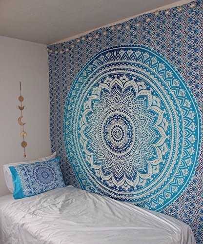 Popular Handicrafts Tapestry Wall Hanging Hippie Ombre Mandala Bohemian Hippy Psychedelic Design Indian Indian Magical Tapestries Bedspread 84 x 90 Inches (215cm x 230cm) Red Yellow - color: Blue, size: 90"L x 84"W