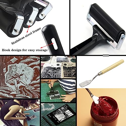 HRJZF Soft Rubber Brayer Rollers for Crafting Brayer Rollers for Printmaking Brayer Tool Paint Brush Ink Applicator Art Craft Oil Painting Tool 4 Pack (2.4 inch,4 inch,6 inch,1 Scraper)